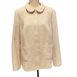 Talbots Ivory Textured Classic Jacket 18W | Hidden Zipper | Round Collar